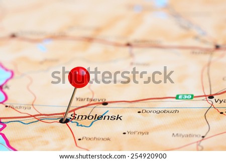 Smolensk pinned on a map of europe
