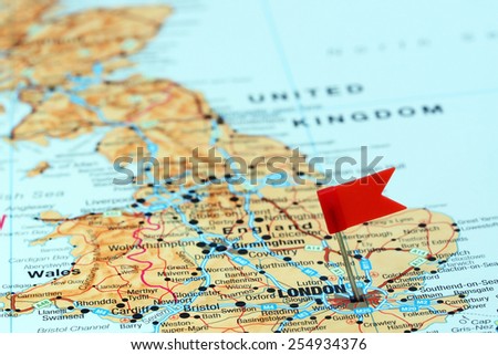 London pinned on a map of europe