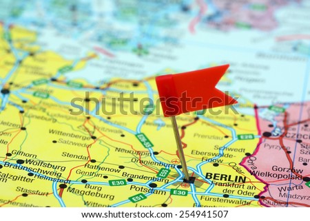 Berlin pinned on a map of europe
