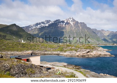 road to mountains, Lofoten Islands in Norway