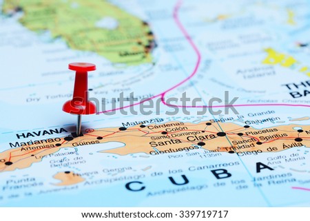 Havana pinned on a map of America