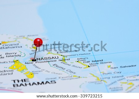 Nassau pinned on a map of America