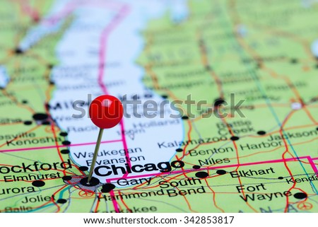 Chicago pinned on a map of USA