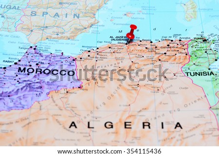 Algiers pinned on a map of Africa