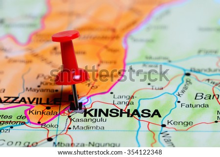 Kinshasa pinned on a map of Africa