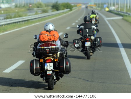 Novi Sad, Serbia - Circa July 2013: Group Of Motorists Drives On E-75 Highway On Corridor 10 Circa July 2013 In Novi Sad