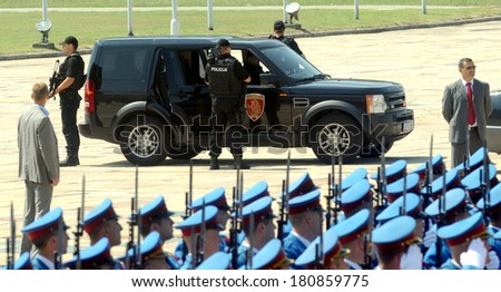 BELGRADE, SERBIA - CIRCA JULY 2010: Special police officers protects VIP person, circa July 2010 in Belgrade