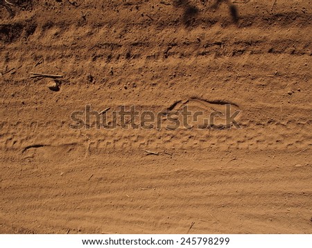 foot print/foot print on dust road.