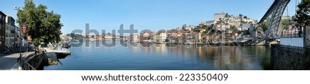 panorama of the historic city of Porto, Portugal with the Dom Luiz bridg