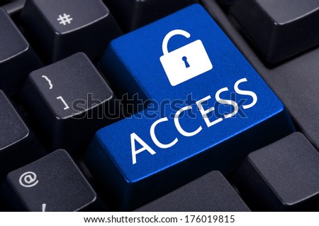 blue access button on a black computer keyboard