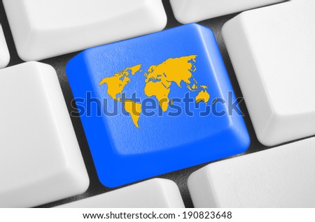 world map blue button on the keyboard