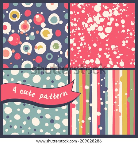 Set of 4 seamless patterns. Abstract bright polka dot patterns, with small splashes and drops.