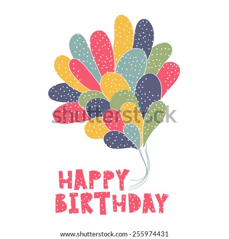 Birthday card with balloons and confetti.  Vector illustration for your holiday greeting.