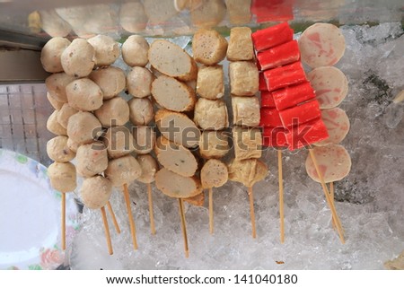 Mixed Ball on Ice, Snack on the street, Taseful, Delicious, Spicy Fish Ball, Pork Ball.