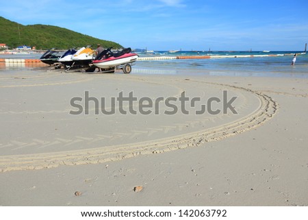 Track Wheel of Jet Ski on the Sand.