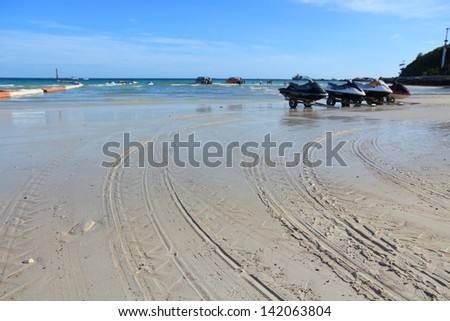 Track Wheel of Jet Ski on the Sand.