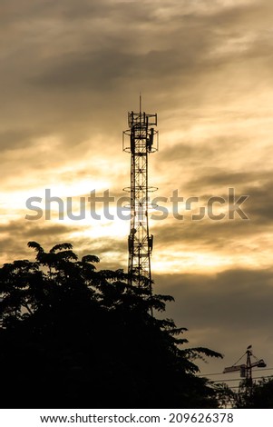 Silhouette of Mobile Telephone  Antenna.