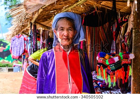 CHIANG MAI, THAILAND - 2015 November 05: Unidentify Palaung old woman in tribal clothing, Palaung tribes live in northern of Thailand.