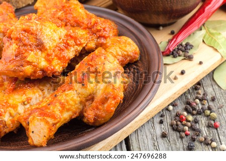 canned chicken wings with sauce food still life