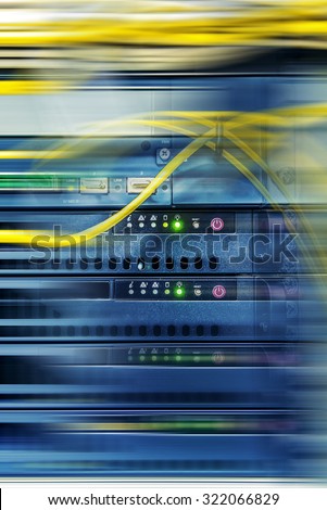Close up of network server for digital communications and internet.Futuristic data room center/High tech network data security center background