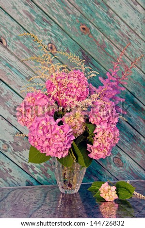 pink hydrangea and astilbe still life bouquet