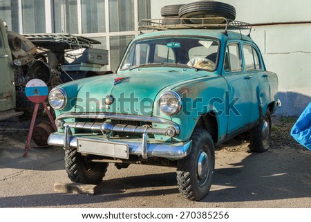MOSCOW, RUSSIA - April 11: old rusty soviet vehicle Moskvitch 403 parked on the street on April 11, 2015 in Moscow, Russia.