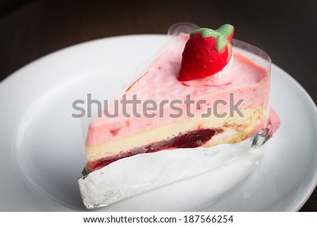 Closeup of Strawberry Cheesecake  with sliced strawberries