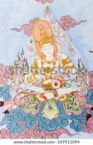 CHIANG MAI THAILAND - APRIL 15 : Traditional Thai style painting art on temple wall ,Watphadarabhirom a famous temple on April 15, 2015 in Chiangmai,Thailand.