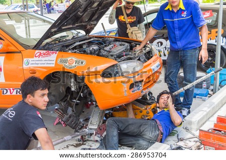 CHIANG MAI, THAILAND - JUNE 07: Detail of  Racing cars and Part of car engine , JUNE 07, 2015 in Chiang Mai, Thailand.