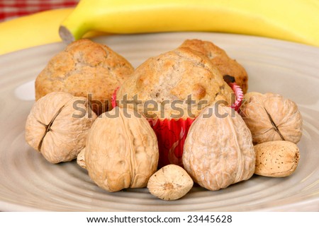 Banana nut muffins on a plate