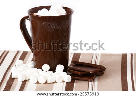 stock photo : mug of hot cocoa with chocolate and marshmallows