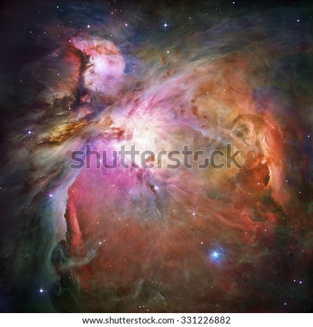 The Orion Nebula (Messier 42, M42, NGC 1976) is a diffuse nebula situated in the Milky Way in the constellation of Orion. Lightly altered hi-res version. Elements of this image furnished by NASA.