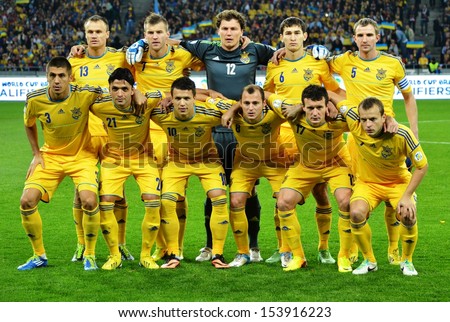 KIEV, UKRAINE - SEP 10: Group photo of the national team of Ukraine before the qualifying match 2014 World Cup between Ukraine vs England, 10 September 2013, NSC Olympic Stadium, Kiev, Ukraine