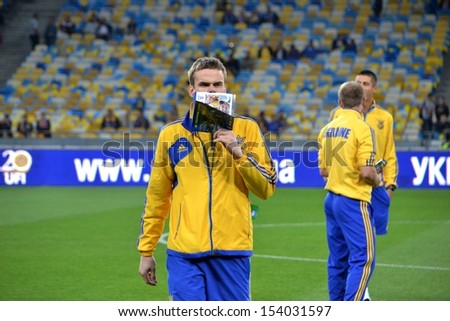 KIEV, UKRAINE - SEP 10: Goalkeeper Maxym Koval before the qualifying match 2014 World Cup between Ukraine vs England, 10 September 2013, NSC Olympic Stadium, Kiev, Ukraine
