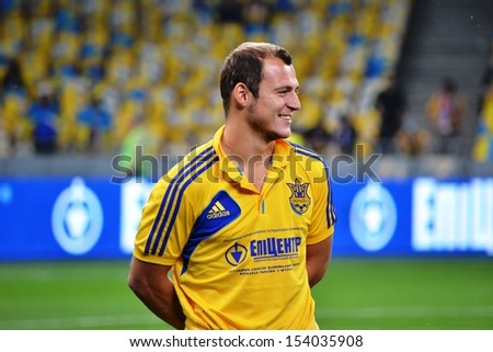 KIEV, UKRAINE - SEP 10: Zozulya smile before the qualifying match 2014 World Cup between Ukraine vs England, 10 September 2013, NSC Olympic Stadium, Kiev, Ukraine