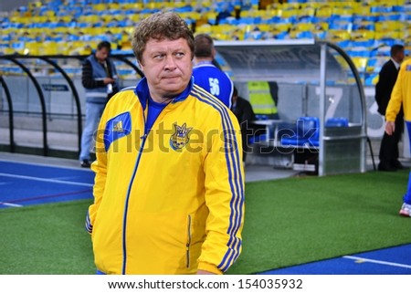 KIEV, UKRAINE - SEP 10: Ukraine coach Zavarov before the qualifying match 2014 World Cup between Ukraine vs England, 10 September 2013, NSC Olympic Stadium, Kiev, Ukraine