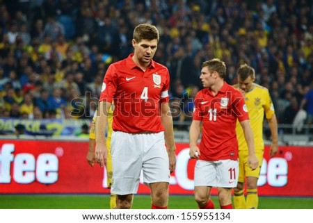KIEV, UKRAINE - SEP 10: Steven Gerrard during the qualifying match 2014 World Cup between Ukraine vs England, 10 September 2013, NSC Olympic Stadium, Kiev, Ukraine