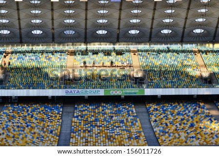 KIEV, UKRAINE - SEP 9: Empty Olympic Stadium before the qualifying match 2014 World Cup between Ukraine vs England, 9 September 2013, NSC Olympic Stadium, Kiev, Ukraine