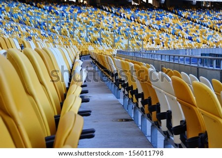KIEV, UKRAINE - SEP 9: Empty seats at the Olympic Stadium before the qualifying match 2014 World Cup between Ukraine vs England, 9 September 2013, NSC Olympic Stadium, Kiev, Ukraine