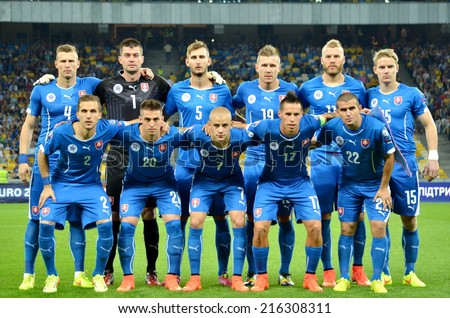 KIEV, UKRAINE - SEP 8: Group photo of the Slovakian team before the match Ukraine 0-1 Slovakia UEFA Euro 2016 qualifier match at the Olympic stadium, 8 September 2014, Kiev, Ukraine
