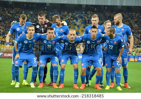 KIEV, UKRAINE - SEP 8: Group photo of the national team of Slovakia during the match Ukraine 0-1 Slovakia UEFA Euro 2016 qualifier match, 8 September 2014, Kiev, Ukraine
