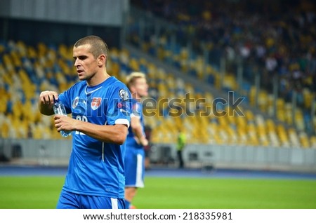 KIEV, UKRAINE - SEP 8: Victor PIECHOWSKI drink water during the match Ukraine 0-1 Slovakia UEFA Euro 2016 qualifier match, 8 September 2014, Kiev, Ukraine