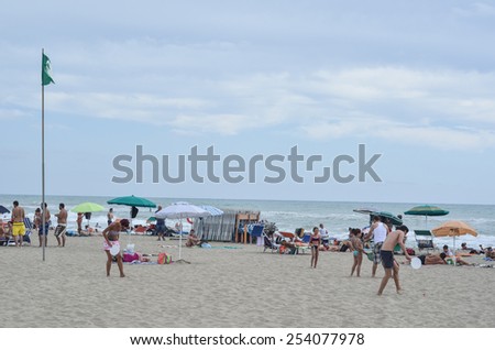 ROME - AUGUST 27, 2014: Beach with tourists near Rome, Rome, Italy