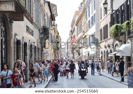 ROME - AUGUST 27, 2014: The streets of Rome with tourists, Rome, Italy