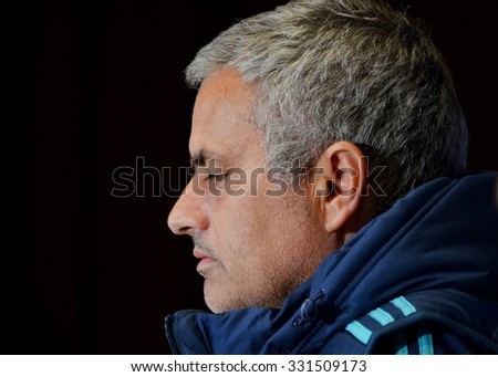 KIEV, UKRAINE - OCT 20: Head coach of Chelsea manager Jose Mourinho at a press conference during the UEFA Champions League match between Dinamo Kiev vs Chelsea, 20 October 2015, Olympic NSC, Ukraine