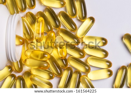Close up of fish oil capsules