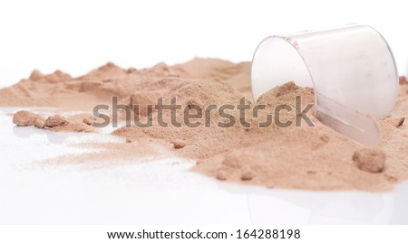 Whey protein powder and scoop