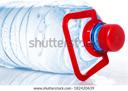 Bottle of cold water on white background