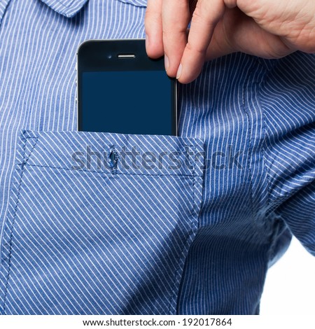 Smartphone in a pocket of shirt