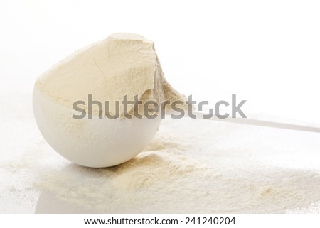 Close up of protein powder and scoop